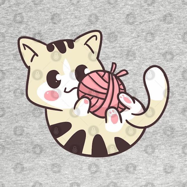 Kawaii Cat Playing With Yarn Ball by Illustradise